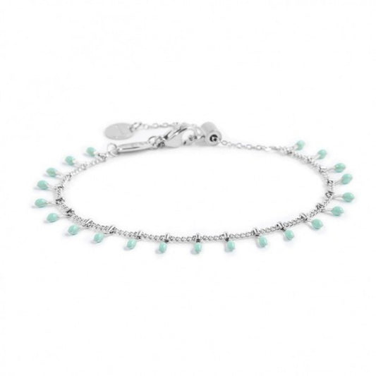 BRACCIALE CATENA GRUMETTA CON PENDENTI SMALTO TURCHESE ACCIAIO
