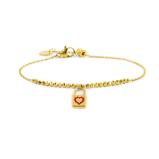Bracciale Marlù donna con lucchetto,cuore con cristalli rossi