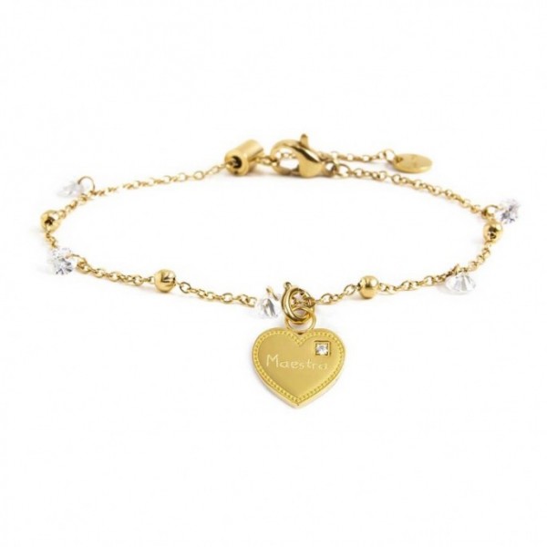 Bracciale Marlù Donna con pendente 'MAESTRA' con sfere e zirconi bianchi PVD Oro