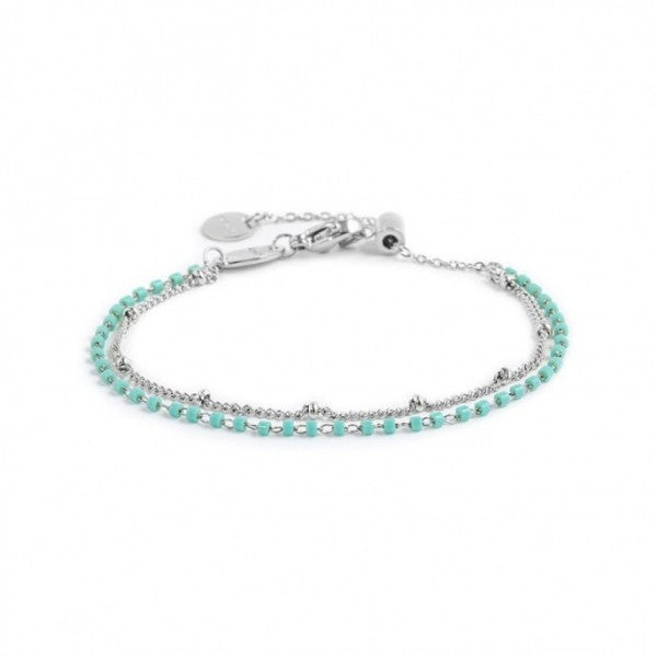 BRACCIALE DOPPIA CATENA GRUMETTA CON SFERE E MIYUKI TURCHESI ACCIAIO