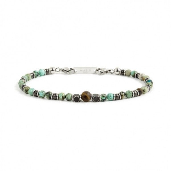 Bracciale Marlù uomo pietra verde e acciaio brunito
