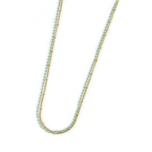 COLLANA MARLU' DONNA CATENA GRUMETTA E MIYUKI TURCHESI PVD ORO