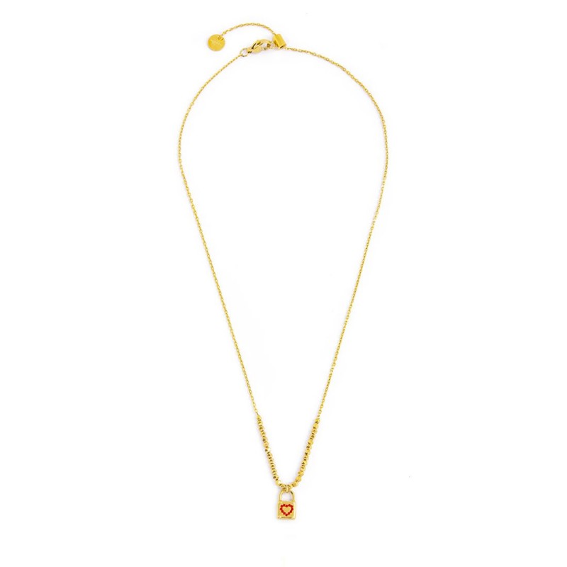 Collana Marlù donna con lucchetto pendente e cuore con cristalli rossi