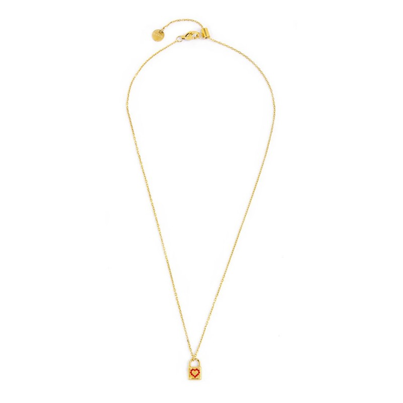 Collana Marlù donna con lucchetto pendente con cuore e cristalli rossi