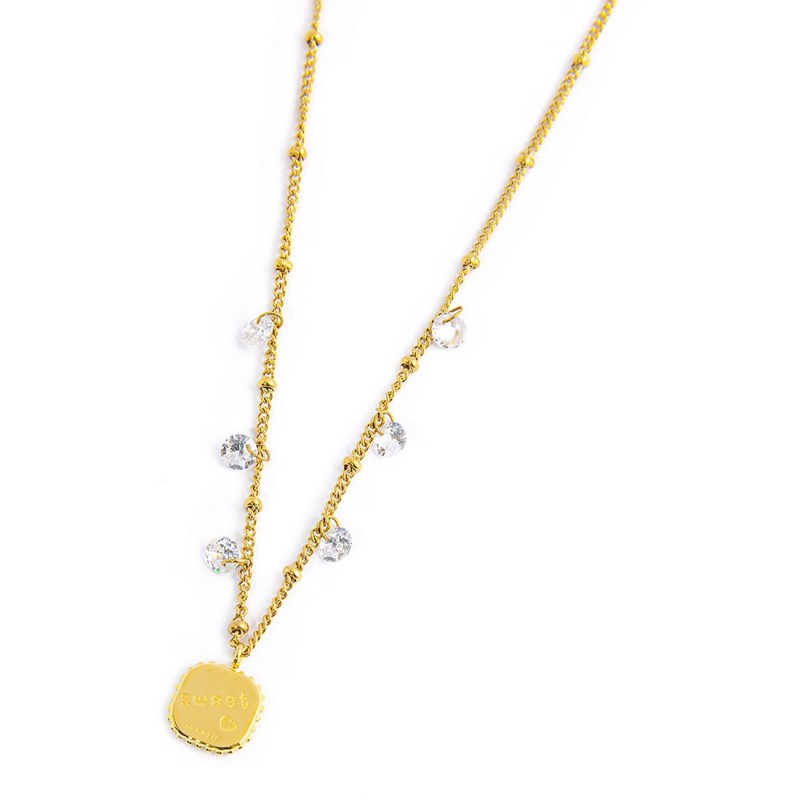 Collana Marlù donna con pendente quadrato con cuore e cristallo rosso