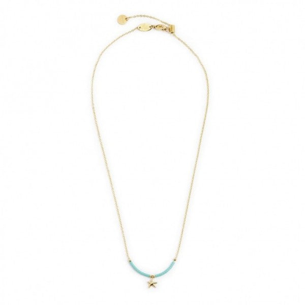 COLLANA MARLU' DONNA STELLA MARINA PENDENTE E MIYUKI TURCHESI PVD ORO