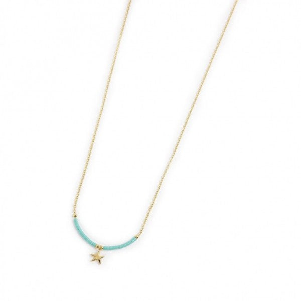 COLLANA MARLU' DONNA STELLA MARINA PENDENTE E MIYUKI TURCHESI PVD ORO