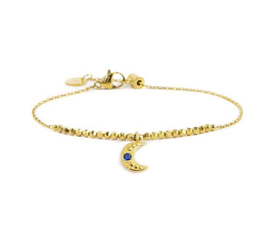 Bracciale Marlù donna LUNA PENDENTE CON CRISTALLO BLU ED EMATITE SFACCETTATA PVD ORO