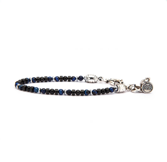 Bracciale Portonovo uomo pietre naturali occhio di tigre blu e dischetti in onice