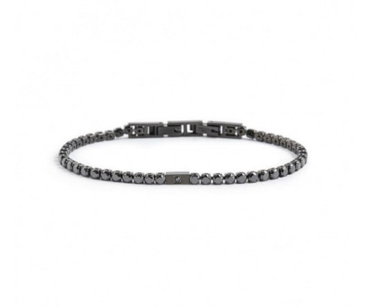 BRACCIALE UOMO MARLÙ TENNIS CRISTALLI NERI 3MM E PLACCA CON CRISTALLO NERO PVD NERO