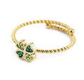 ANELLO MARLÙ DONNA QUADRIFOGLIO CON CRISTALLI VERDI PVD ORO