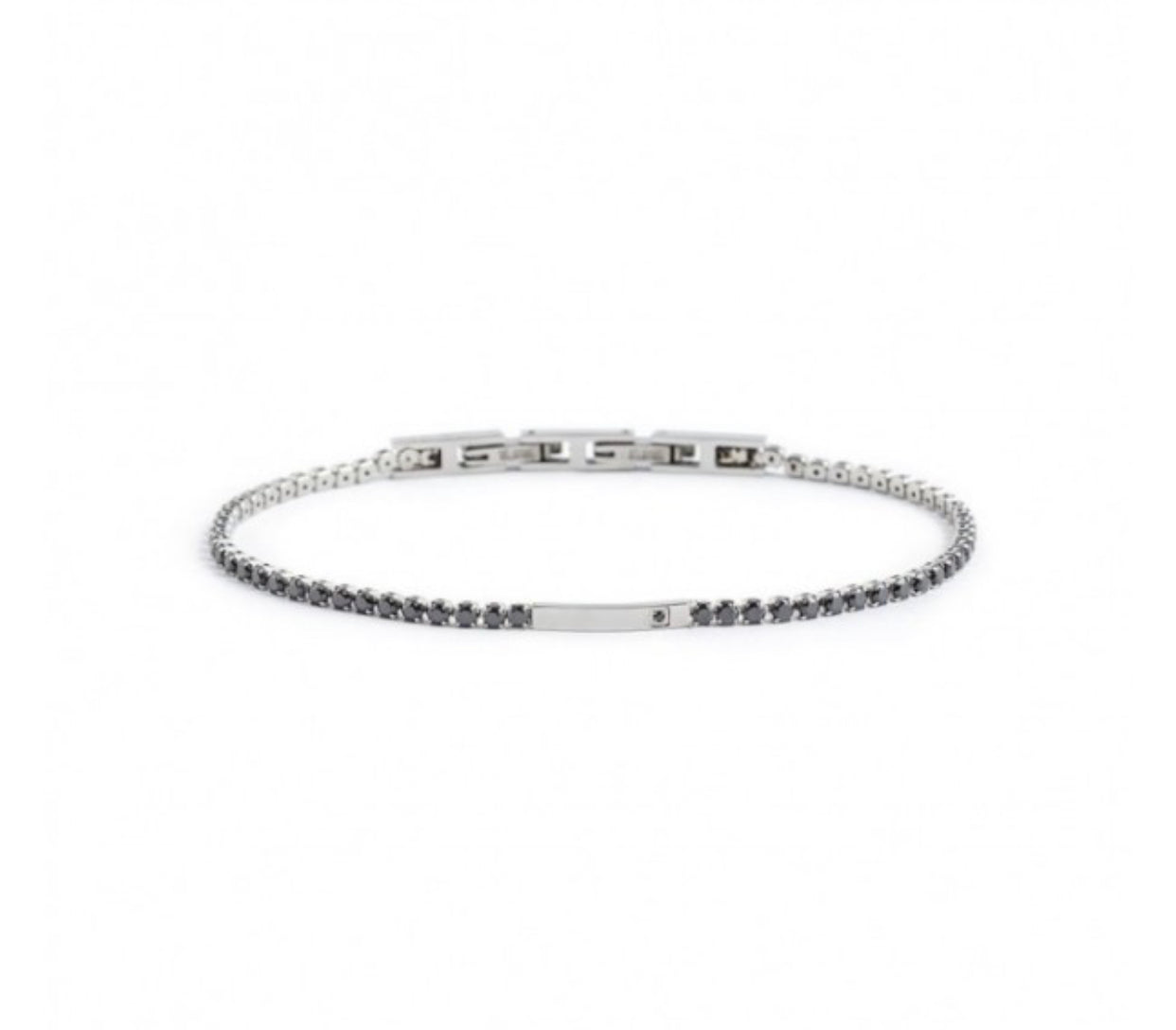 BRACCIALE UOMO MARLÙ TENNIS CRISTALLI NERI 2MM E PLACCA CON CRISTALLO NERO ACCIAIO