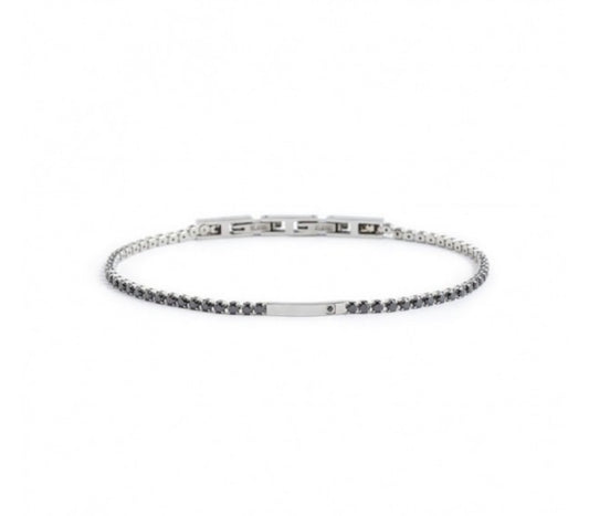 BRACCIALE UOMO MARLÙ TENNIS CRISTALLI NERI 2MM E PLACCA CON CRISTALLO NERO ACCIAIO
