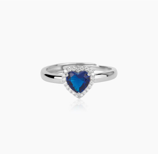 Anello Mabina solitario cuore blu