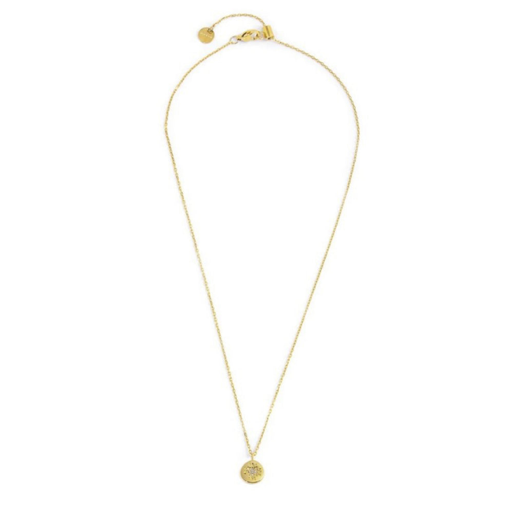 Collana Marlù donna MEDAGLIETTA PENDENTE ROSA DEI VENTI CON STRASS BIANCHI PVD ORO