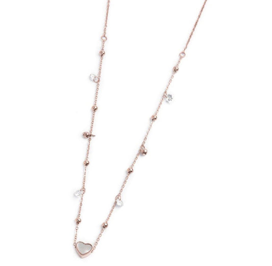 COLLANA MARLÙ CUORE MADREPERLA PENDENTE EMATITE E CRISTALLI PVD ROSE'