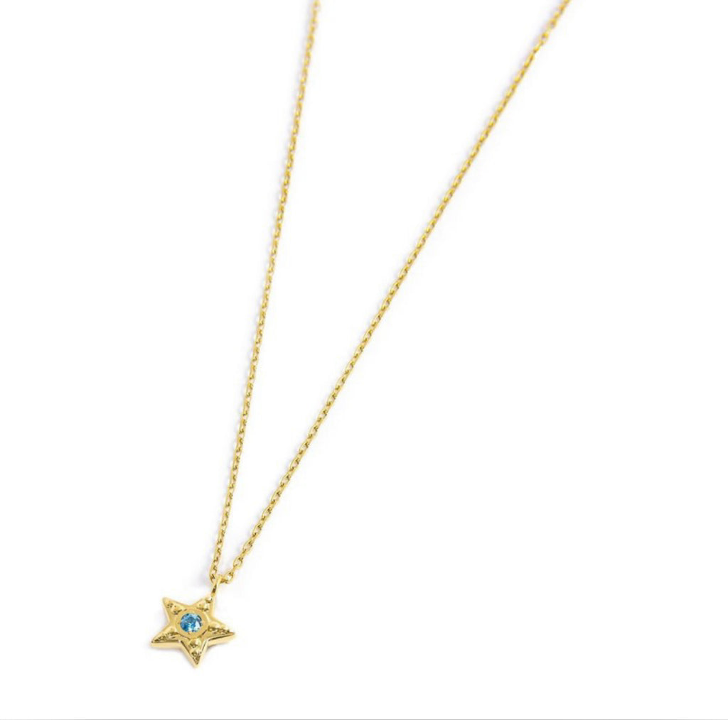Collana Marlù donna STELLA PENDENTE CON ZIRCONE AZZURRO PVD ORO