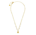 Collana Marlù donna MEDAGLIETTA PENDENTE ROSA DEI VENTI CON STRASS CATENA CON ZIRCONI E SFERE PVD ORO