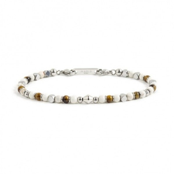 Bracciale Marlù uomo pietra bianca marrone e acciaio
