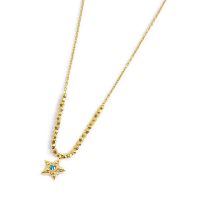 Collana Marlù donna STELLA PENDENTE CON ZIRCONE AZZURRO ED EMATITE SFACCETTATA PVD ORO