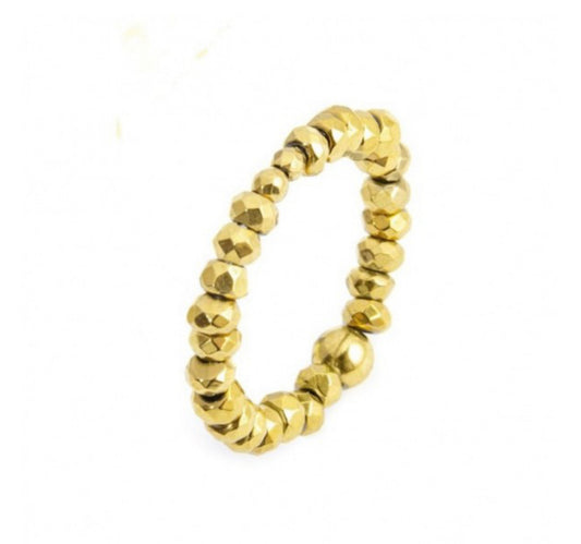 ANELLO DONNA MARLÙ ELASTICO EMATITE SFACCETTATA PVD ORO