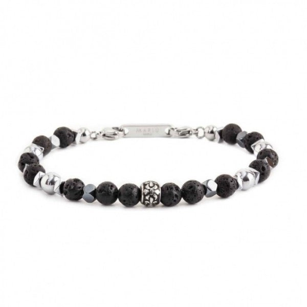 Bracciale Marlù uomo sfere pietra lavica ed ematite