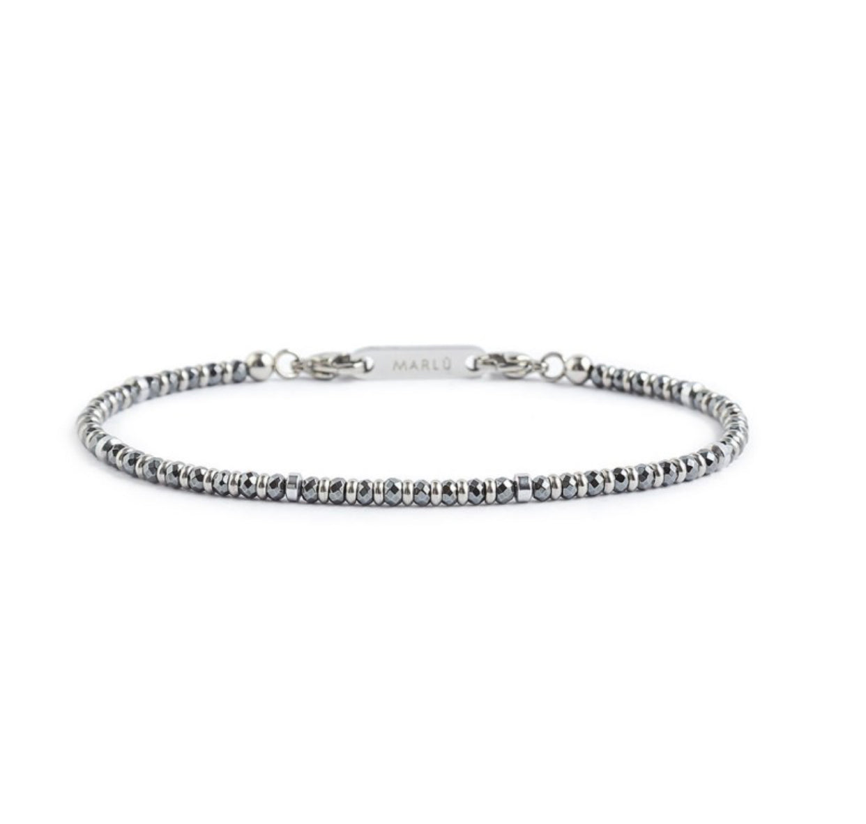 BRACCIALE UOMO MARLÙ ELEMENTI EMATITE LISCIA E SFACCETTATA ACCIAIO