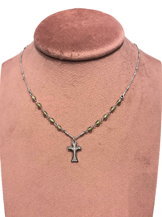 Collana Agios Donna Croce e Pietre Verdi