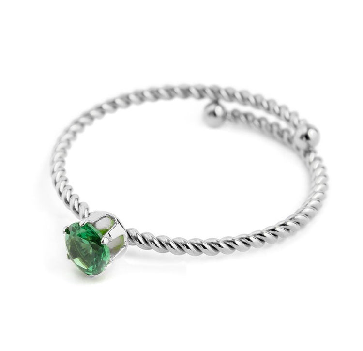 ANELLO MARLÙ DONNA CON CRISTALLO VERDE 4 MM ACCIAIO