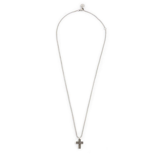 COLLANA UOMO MARLÙ CON PENDENTE A CROCE 16MM CON CRISTALLI NERI ACCIAIO