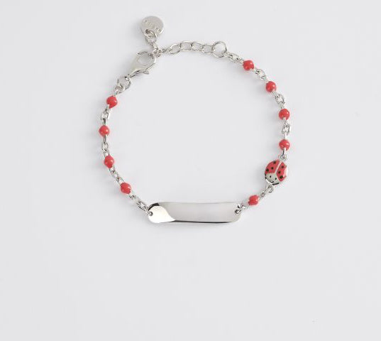 Bracciale bambina Mabina Junior rosso con coccinella e targhetta incidibile