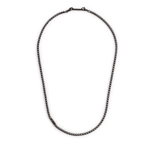 COLLANA UOMO MARLÙ TENNIS CRISTALLI NERI E PLACCA CON CRISTALLO NERO PVD NERO