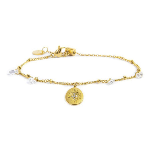 Bracciale Marlù donna MEDAGLIETTA PENDENTE ROSA DEI VENTI CON STRASS E CRISTALLI BIANCHI PVD ORO