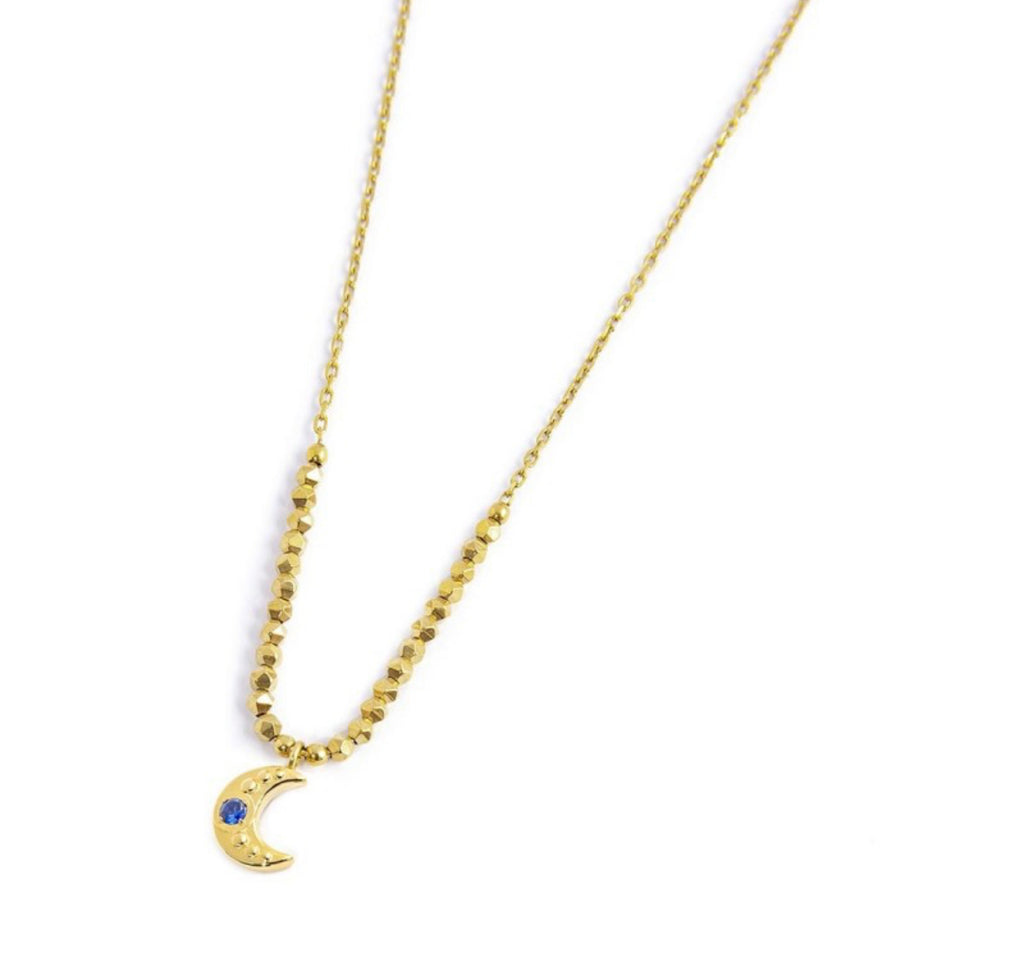 Collana Marlù donna LUNA PENDENTE CON ZIRCONE BLU ED EMATITE SFACCETTATA PVD ORO