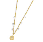 Collana Marlù donna MEDAGLIETTA PENDENTE ROSA DEI VENTI CON STRASS CATENA CON ZIRCONI E SFERE PVD ORO