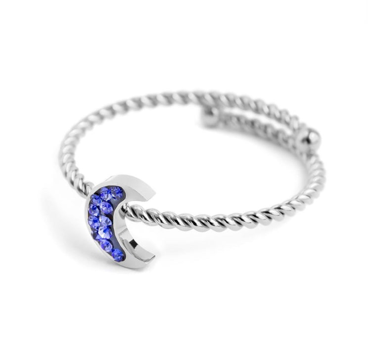 ANELLO MARLÙ DONNA LUNA CON CRISTALLI BLU ACCIAIO