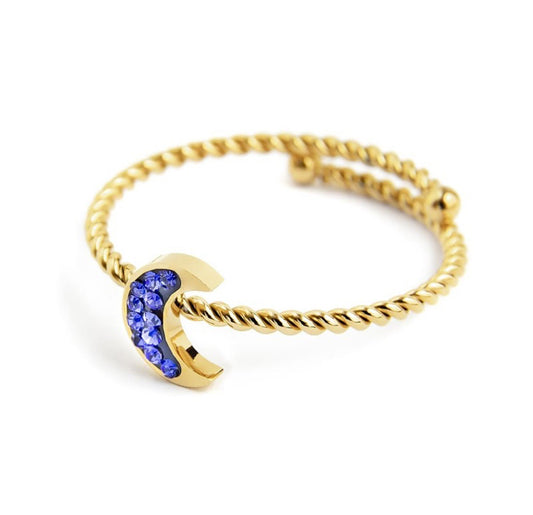 ANELLO MARLÙ DONNA LUNA CON CRISTALLI BLU PVD ORO