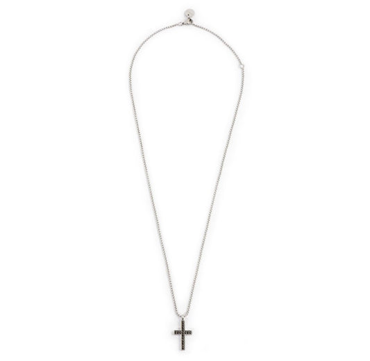 COLLANA UOMO MARLÙ CON PENDENTE A CROCE 20MM CON CRISTALLI NERI ACCIAIO