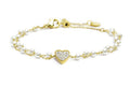 BRACCIALE MARLÙ DOPPIA CATENA PERLE CUORE CRISTALLI PVD ORO