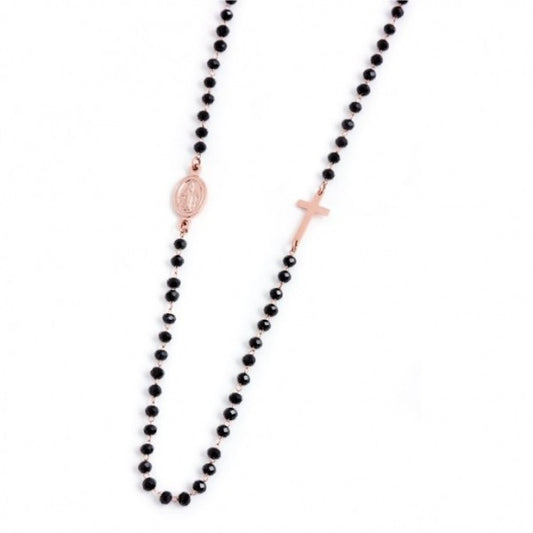 Collana Marlù Rosario cristalli neri pvd rosè