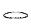 Bracciale Marlù uomo ECOPELLE NERA ELEMENTI ESAGONALI CON CRISTALLI NERI