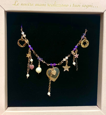 Collana Sacramore Purple Hearts and Stars