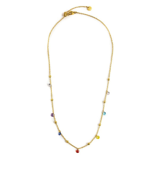 COLLANA MARLÙ ORO 45CM CON CRISTALLI COLORATI E SFERE