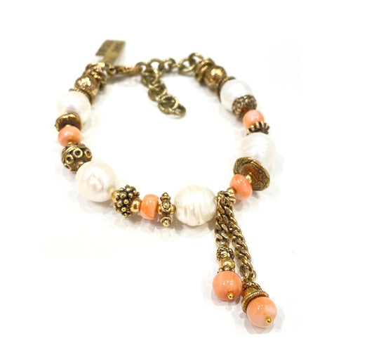 Bracciale Alcozer corallo rosa e perle