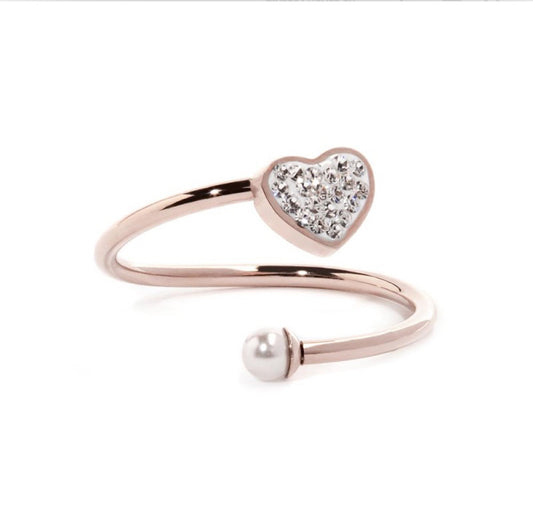 ANELLO MARLÙ CUORE CON CRISTALLI E PERLA PVD ROSE'