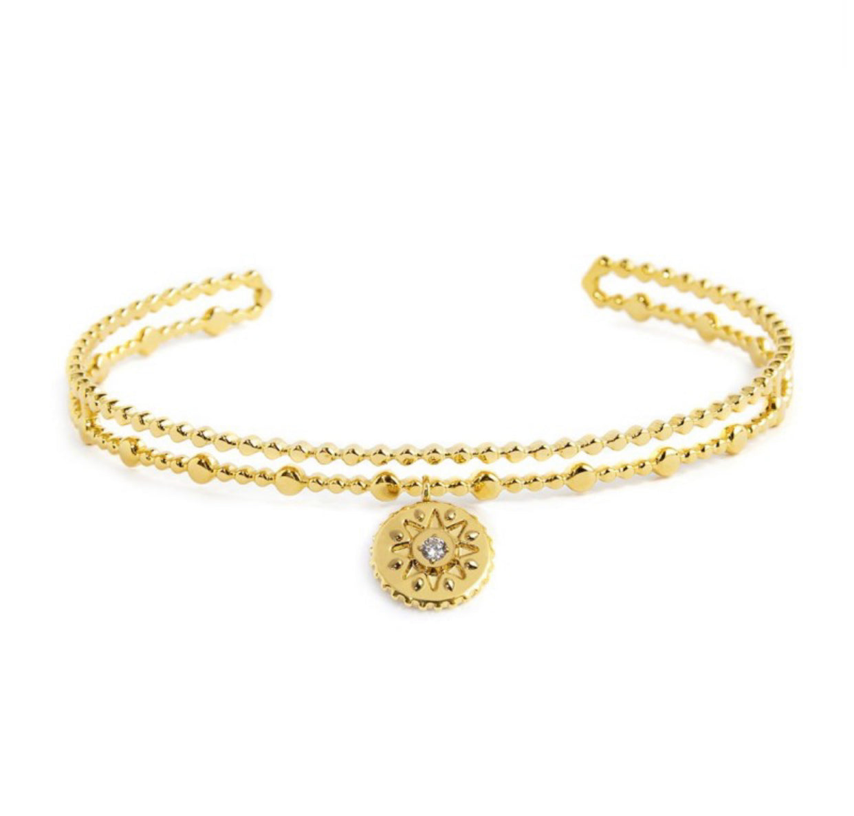 Bracciale Marlù donna RIGIDO MEDAGLIETTA PENDENTE SOLE CON ZIRCONE BIANCO PVD ORO