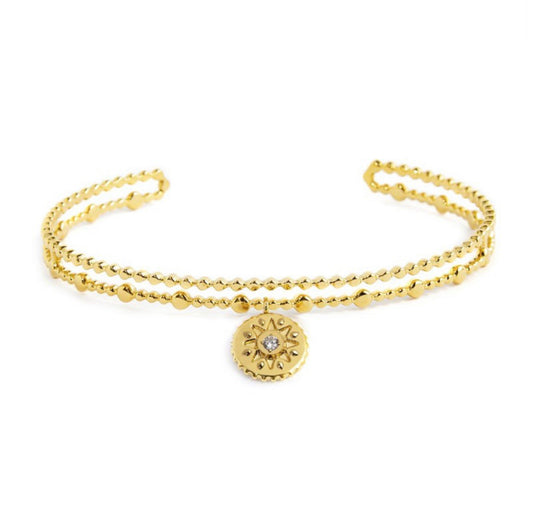 Bracciale Marlù donna RIGIDO MEDAGLIETTA PENDENTE SOLE CON ZIRCONE BIANCO PVD ORO
