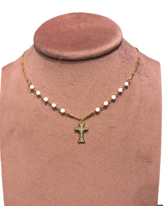 Collana Agios Donna Croce con Zirconi Gold