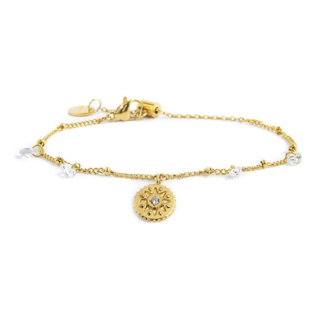 Bracciale Marlù donna MEDAGLIETTA PENDENTE SOLE CON ZIRCONE E CRISTALLI BIANCHI PVD ORO