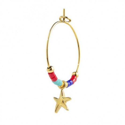 MONO ORECCHINO CERCHIO STELLA MARINA PEND E MIYUKI MULTICOLORE PVD ORO